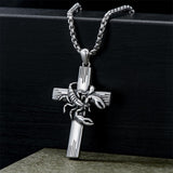 Sterling Silver Scorpion Cross Pendant Necklace for Men