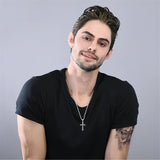 Sterling Silver Cross Christian Pendant Necklace for Men