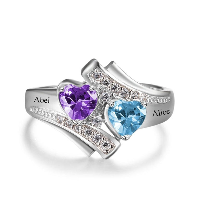 10K 14K 18K Gold Personalized Engraved Heart Birthstone Ring