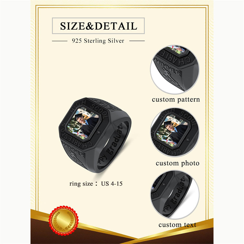 Sterling Silver Fully Personalized High School College Class Ring Graduation Ring