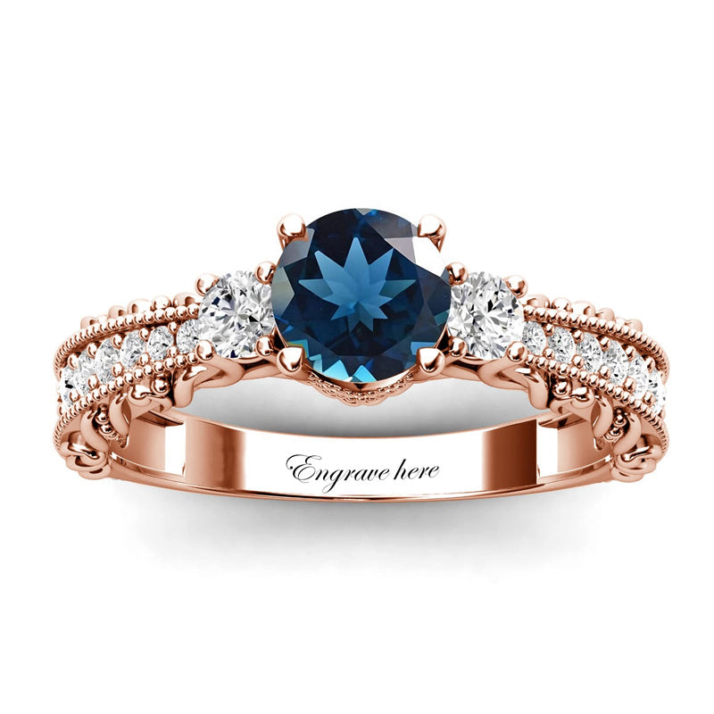 Sterling Silver 10K 14K 18K Personalized Engraved 1 Carat  Round Birthstone Engagement Ring