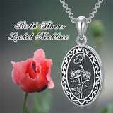 Sterling Silver Personalized Photo 12 Month Birth Flower Pendant Necklace