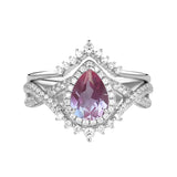 Sterling Silver 10K 14K 18K Gold  Pear Shaped Gemstone Engagement Rings Set