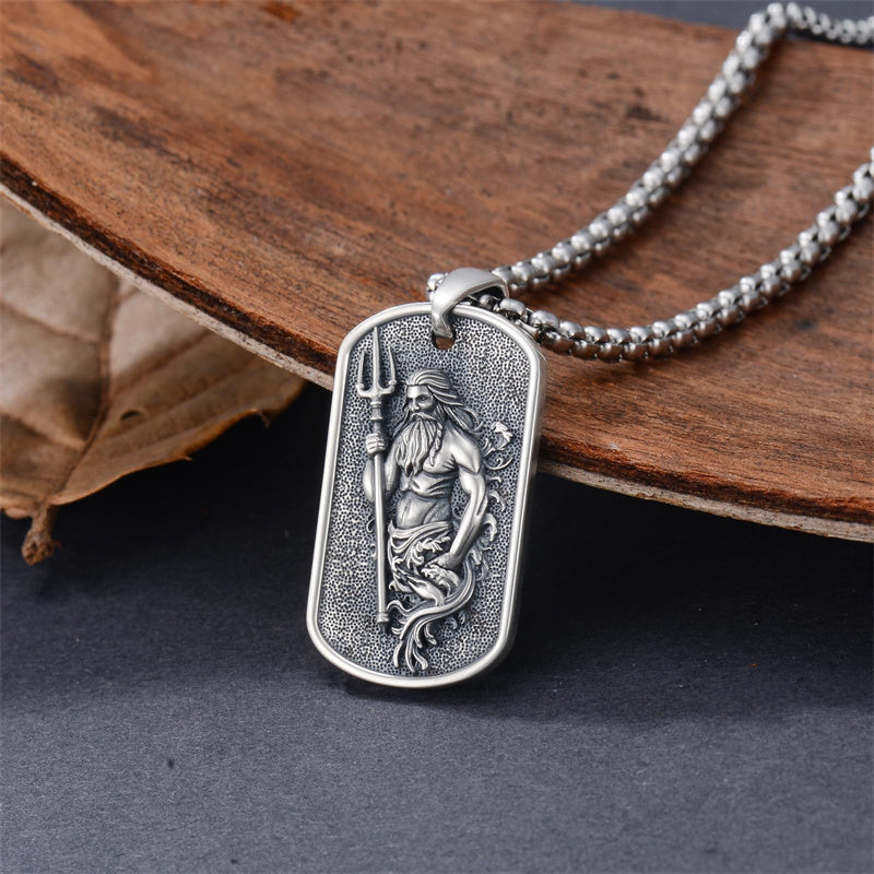 Sterling Silver  Poseidon Trident  Pendant Necklace for Men