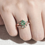 Sterling Silver 10K 14K 18K Gold  Personalized  Engraved Natural Moss Agate Engagement Bridal Wedding Ring Set