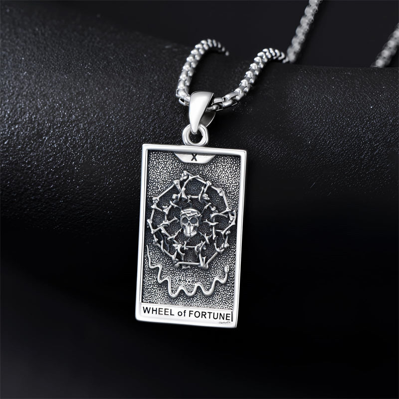 Sterling Silver Lovers Hierophant Magician Three of Swords Wheel of Fortune SkeletonTarot Card Pendant Necklace