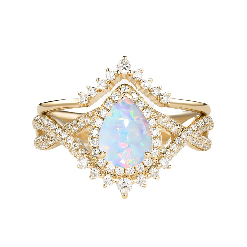 Sterling Silver 10K 14K 18K Gold  Pear Shaped Gemstone Engagement Rings Set