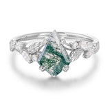 Sterling Silver 10K 14K 18K 2CT Natural Moss Agate Leaf Engagement Wedding Promise Rings Set