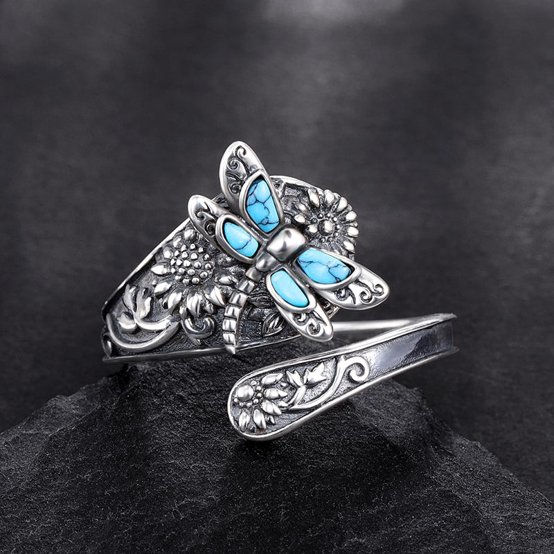 Sterling Silver Oxidized Dragonfly Butterfly Hummingbird Sea Turtle Anchor Cross Tree of Life Sunflower Spoon Ring