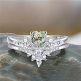 Sterling Silver Heart Natural Moss Agate Engagement Wedding Promise Ring  for Women