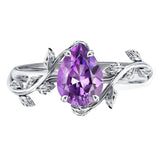 Sterling Silver Pear Birthstone  Leaf Promise Ring for Her