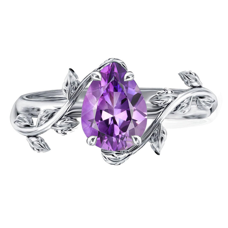 Sterling Silver Pear Birthstone  Leaf Promise Ring for Her