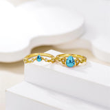 Sterling Silver 10K 14K 18K Gold Pear Cut Gemstone Leaf  Engagement Ring Set