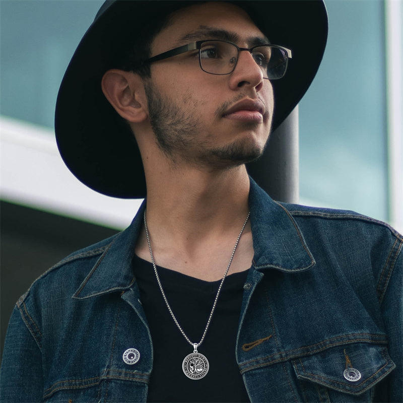 Sterling Silver Memento Mori Gothic Skull Amulet Pendant Necklace for Men