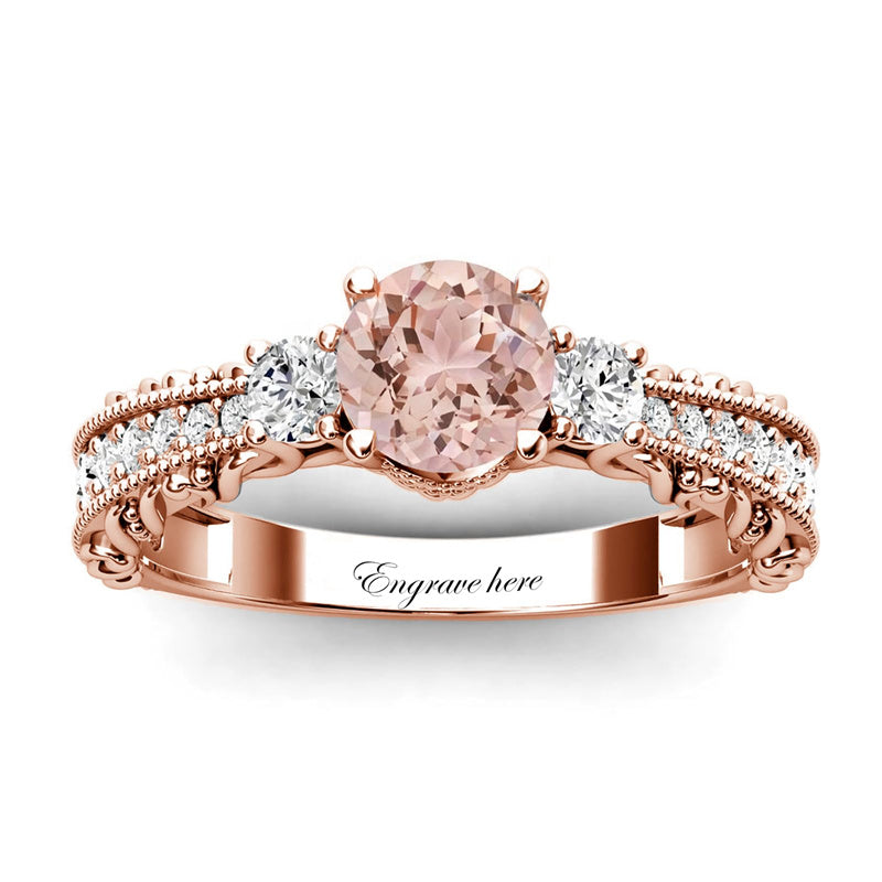 Sterling Silver 10K 14K 18K Personalized Engraved 1 Carat  Round Birthstone Engagement Ring