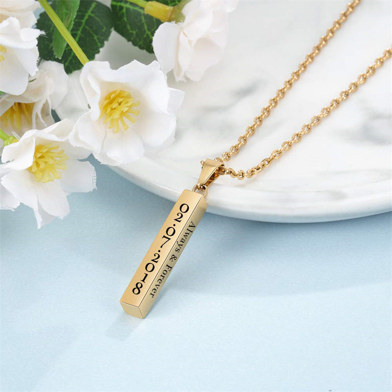 Stainless Steel Personalized Engraved Vertical Bar Necklace
