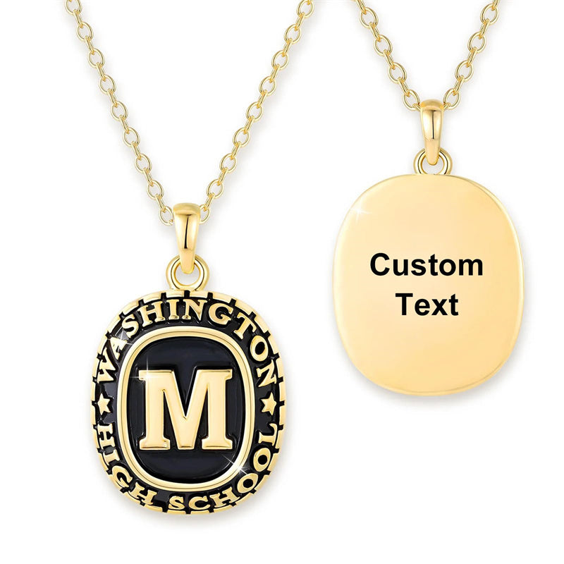 Sterling Silver Personalized Initial High School College University Pendant Necklace Graduation Gift