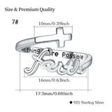 Sterling Silver Adjustable Cross Inspirational Ring With Engraved