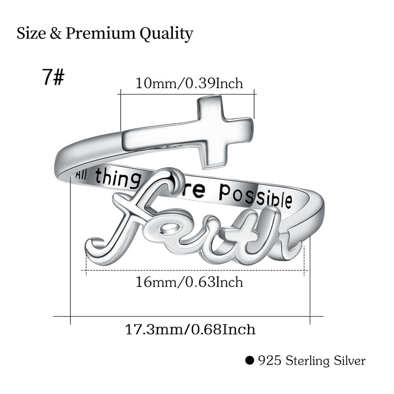 Sterling Silver Adjustable Cross Inspirational Ring With Engraved