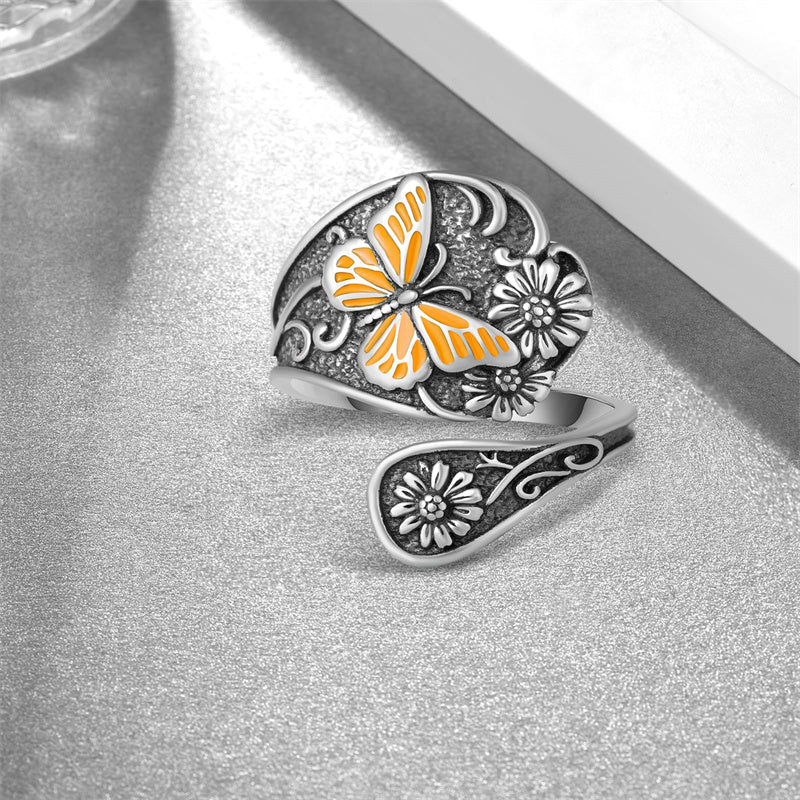 Sterling Silver Hummingbird Butterfly Bee Red Cardinal Pink Flamingo Adjustable Spoon Ring