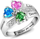 10K 14K 18K Gold Personalized Engraved 3 Birthstones Ring