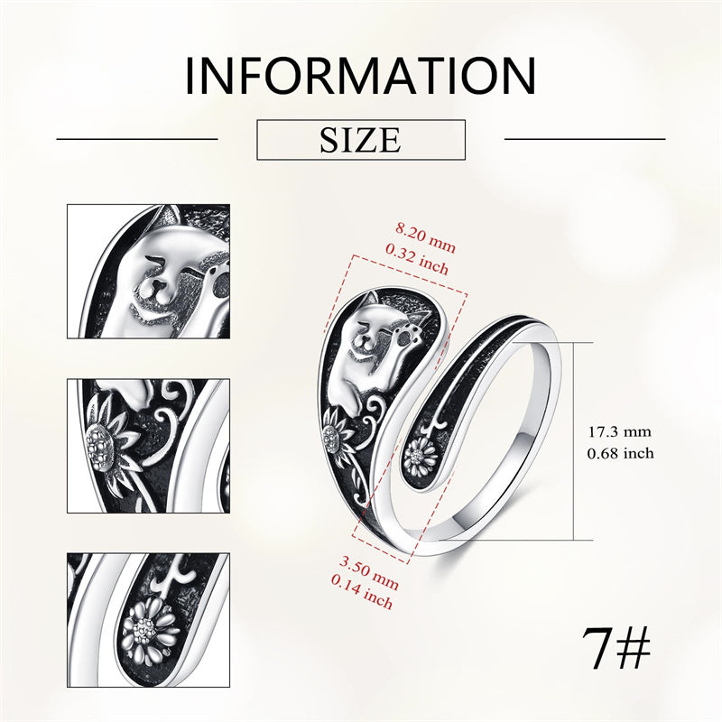 Sterling Silver Cat Adjustable Spoon Ring for Women