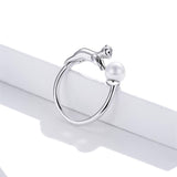 Sterling Silver Cute Cat Adjustable Ring for Women