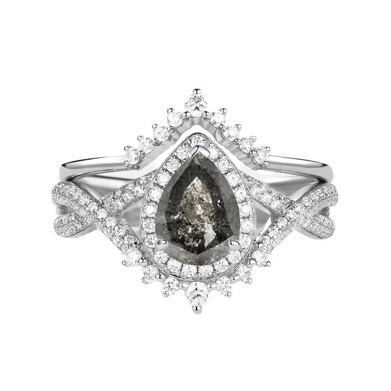 Sterling Silver 10K 14K 18K Gold  Pear Shaped Gemstone Engagement Rings Set