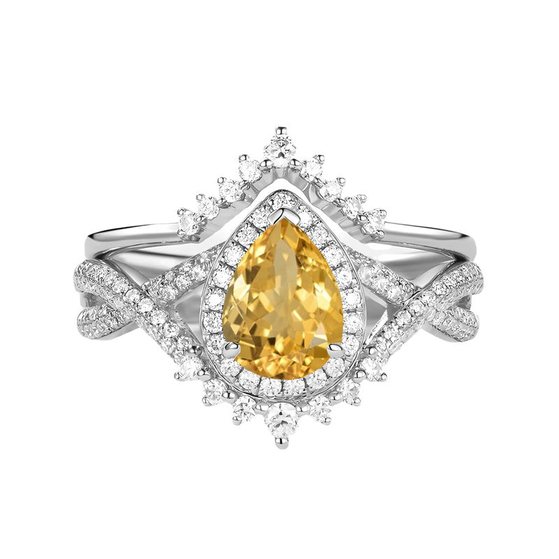 Sterling Silver 10K 14K 18K Gold  Pear Shaped Gemstone Engagement Rings Set