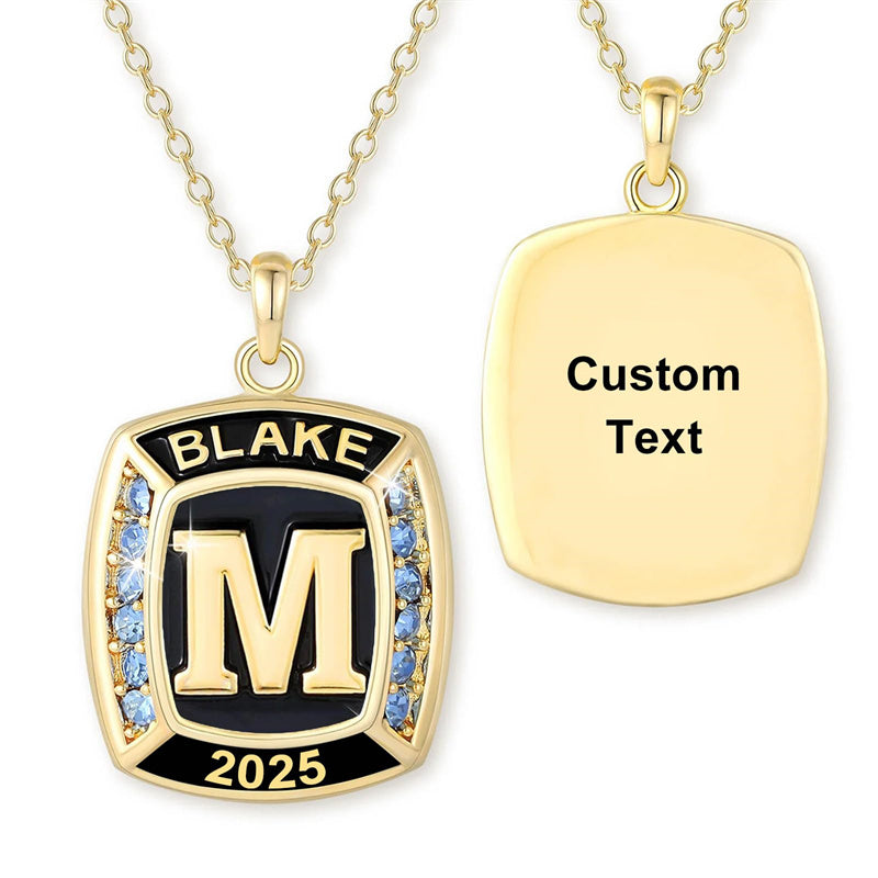 Sterling Silver Personalized Initial High School College University Pendant Necklace Graduation Gift