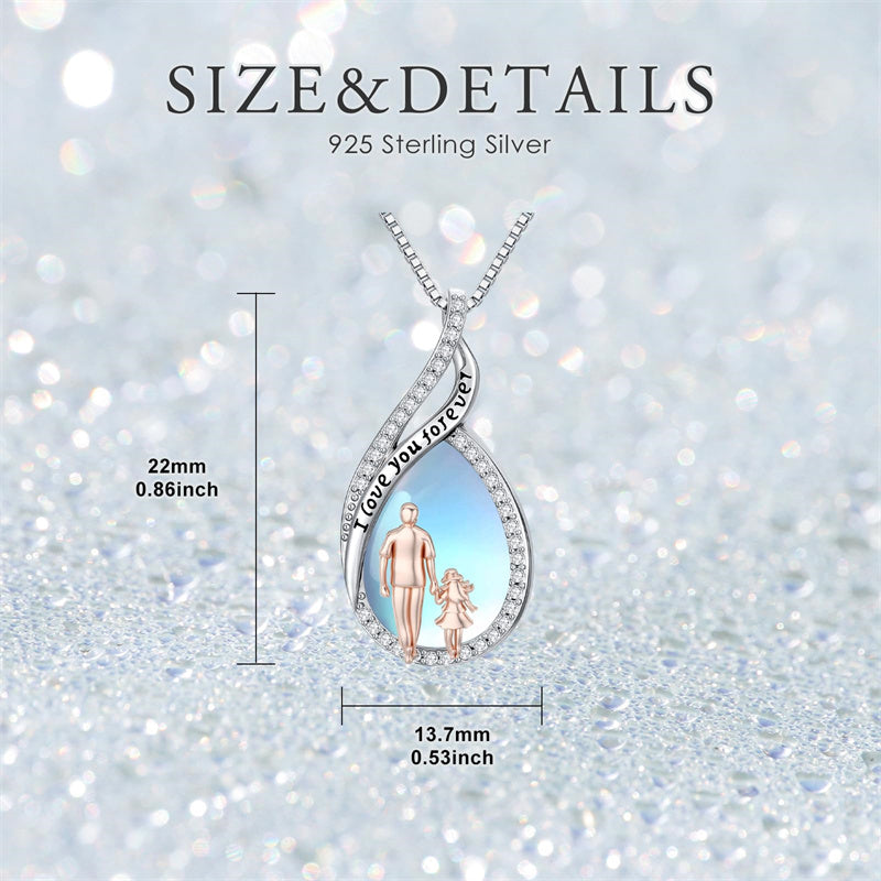 Sterling Silver Moonstone Father-Daughter Pendant Necklace Engraved with I Love You Forever