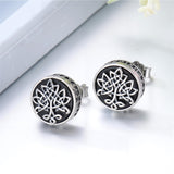 Sterling Silver Black Onyx Tree of Life Ankh Cross Skull Valknu Viking Stud Earrings