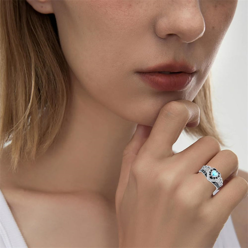Sterling Silver Personalized Engraved Birthstone Class Ring Gift for Graduate