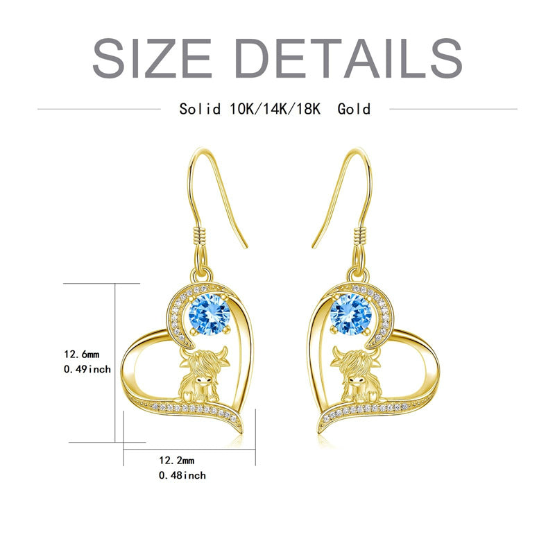 10K 14K 18K Gold Highland Cow Animal Earrings