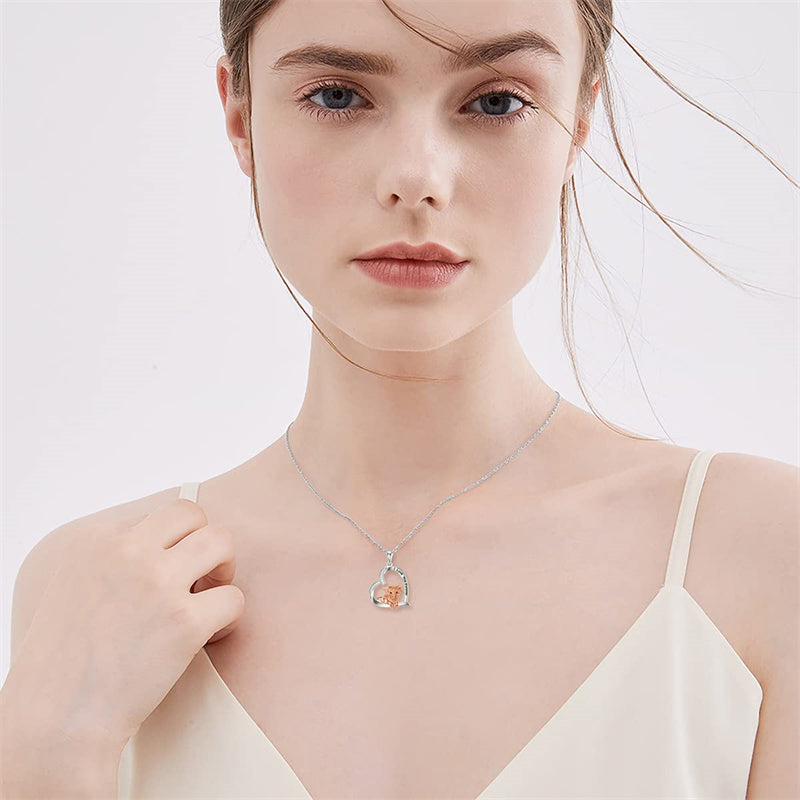 Sterling Silver Heart Highland Cow Pendant Necklace Engraved With I Love You forever