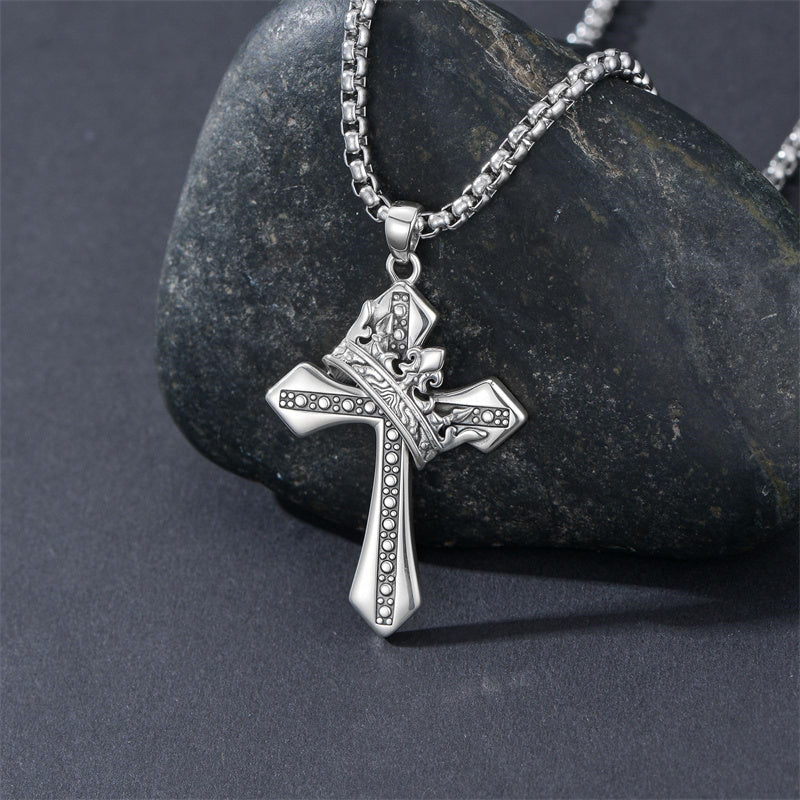 Sterling Silver Cross Christian Pendant Necklace for Men