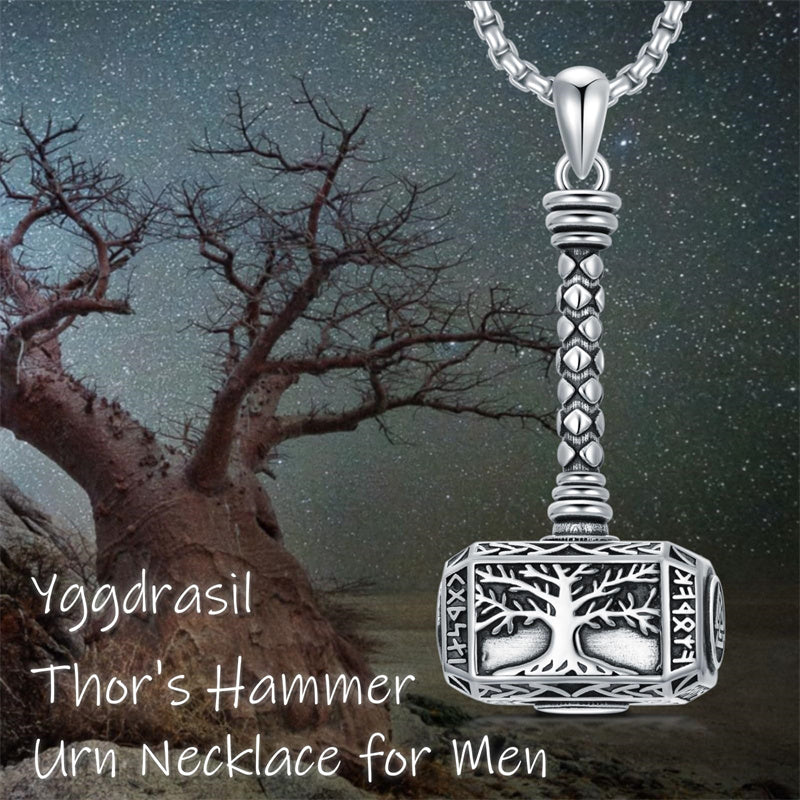 Sterling Silver Thors Hammer Urn Necklace for Ashes
