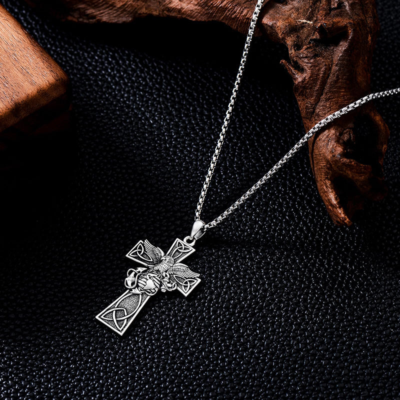 Sterling Silver Marines Cross Pendant Necklace for Men