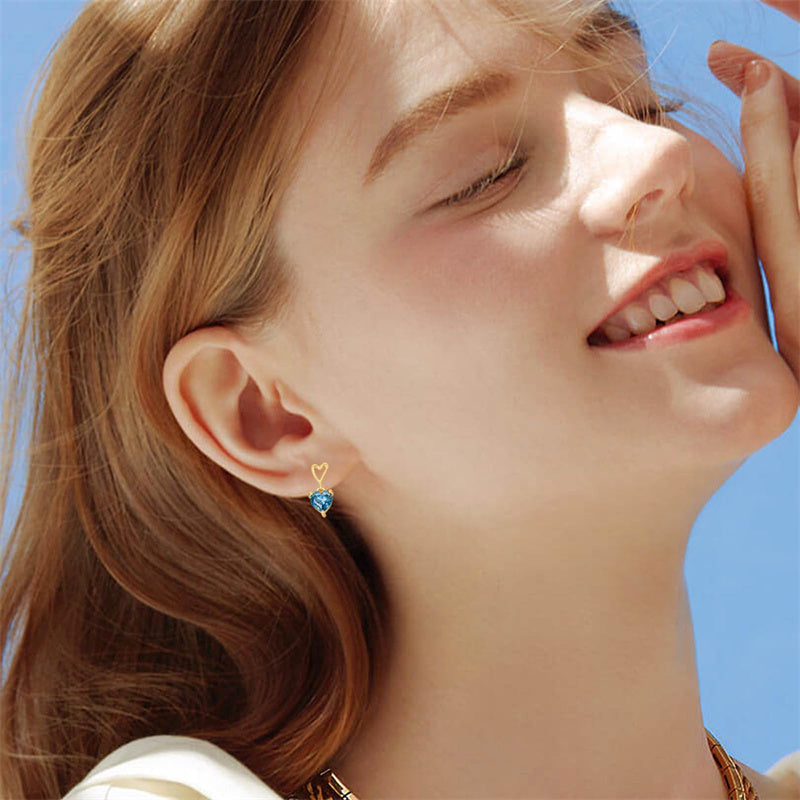 14K Gold Natural London Blue Topaz Stud Earrings