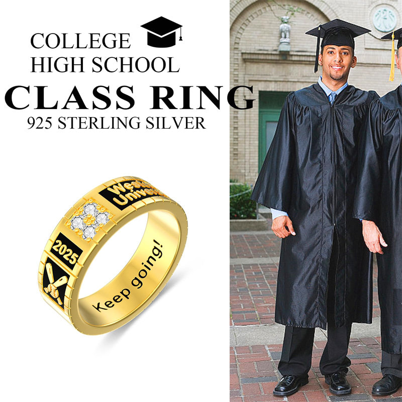 Sterling Silver Personalized Birthstone Engraved Pattern Class Band Ring For Men