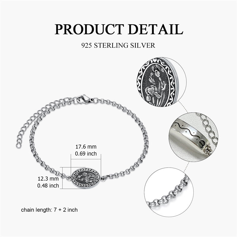 Sterling Silver 12-Month Birth Flower Urn Bracelet for Ashes