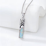 Sterling Silver  Opal Personalized Engraved Bar Pet  Butterfly Dragonfly Tree of Life  Urn Necklace for Ashes