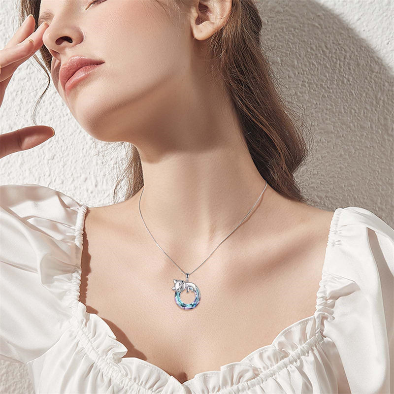 Sterling Silver Moonstone Pearl Rose Quartz Crystal Cat Pendant Necklace