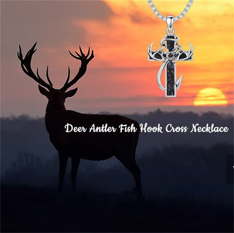 Sterling Silver Fish Hook Cross Pendant Necklace for Men