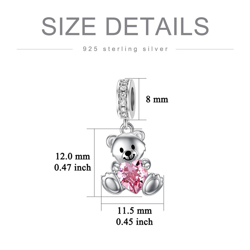 Sterling Silver Crystal Teddy Bear Bead Charms