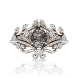 Sterling Silver 10K 14K 18K Personalized Engraved 2CT Natural Black Rutilated Quartz Engagement Ring Set