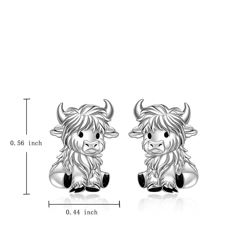 Sterling Silver Highland Cow Studs Earrings