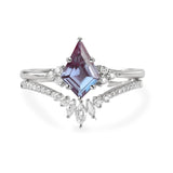 Sterling Silver 10K 14K 18K Gold Kite Cut Gemstone Wedding Ring Set