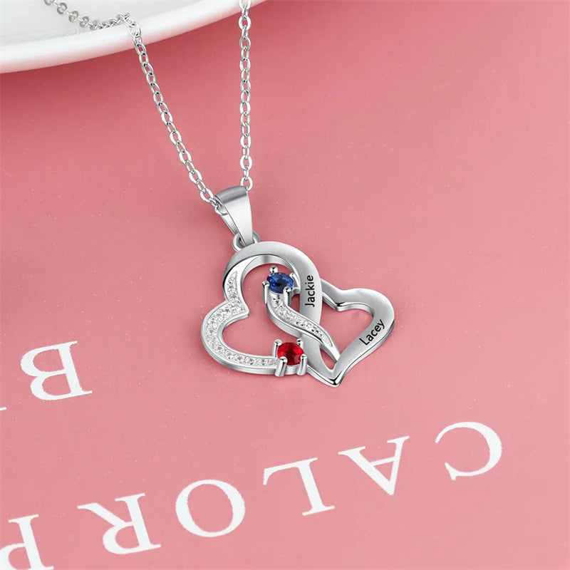 10K 14K 18K Gold Personalized  Birthstone Name Heart Pendant Necklace