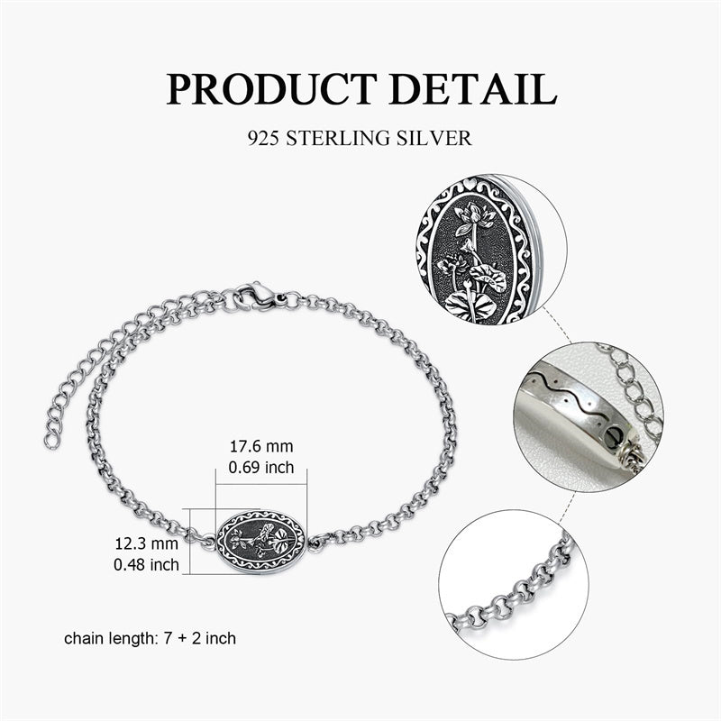 Sterling Silver 12-Month Birth Flower Urn Bracelet for Ashes